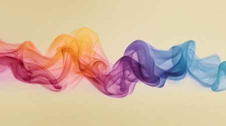 A stunning visual display of colorful smoke swirling elegantly against a soft beige background. This vibrant image captures creativity and expressive artistry, perfect for design projects.の素材
