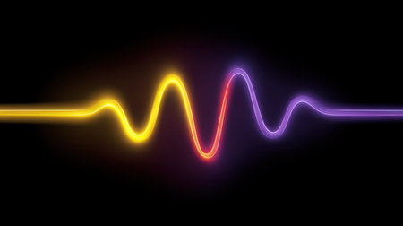 A striking image of a colorful wave emitting dynamic light effects against a deep black background, perfect for digital art, design projects, and creative presentations.の素材