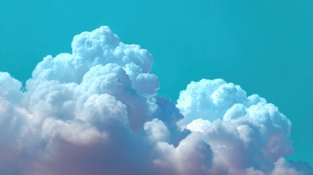 Experience the serene beauty of majestic billowing clouds set against a tranquil turquoise sky. This stunning daytime scene captures nature's ethereal charm and peace.の素材