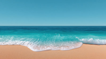 Experience the peacefulness of a serene ocean scene with gentle waves rolling onto a sandy beach under a bright blue sky, perfect for relaxation and nature lovers.の素材