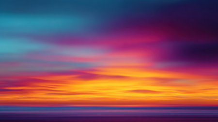 A breathtaking sunset paints the sky with vibrant colors over tranquil ocean waters, creating a serene ambiance perfect for relaxation or artistic projects.の素材