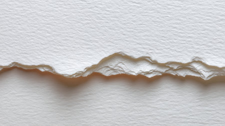 A close-up view of textured white paper featuring a torn edge that adds depth and character. Perfect for backgrounds and creative design projects.の素材