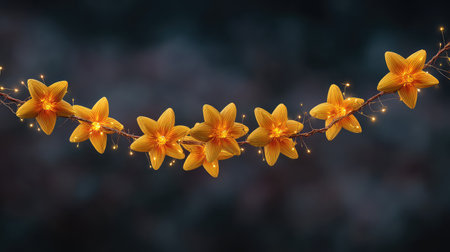 A stunning display of glowing yellow flowers on a dark backdrop, perfect for nature-themed projects. This arrangement captures beauty and elegance in every detail.の素材