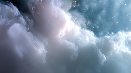 A captivating image of soft ethereal clouds illuminated by stars, creating a dreamy atmosphere in the night sky, ideal for imaginative and artistic projects.の素材