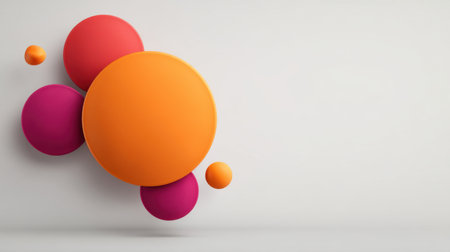 A vibrant arrangement of colorful circles and spheres creates an eye-catching abstract composition set against a minimalist background, perfect for design inspiration.の素材
