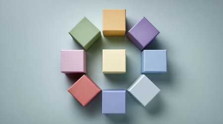A visually pleasing arrangement of colorful square gift boxes set in a circle, creating a cheerful and festive atmosphere perfect for celebration and marketing imagery.の素材