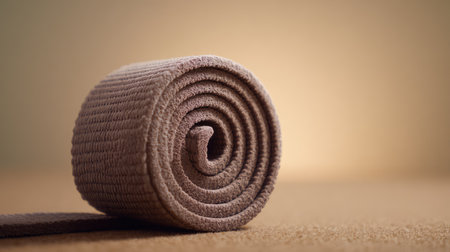 A soft textured roll of fabric rests on a warm surface, featuring a gentle blurred background, ideal for crafting and design projects that highlight simplicity and elegance.の素材