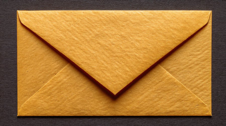A close-up view of a classic brown envelope made from textured paper, perfect for conveying messages, invitations, or creative projects against a dark background.の素材