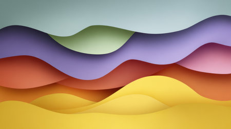 This abstract design features gentle wavy layers in soft pastel colors, evoking a sense of calm and serenity. Perfect for backgrounds and artistic projects.の素材