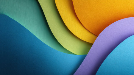 Explore a visually striking composition featuring smooth curves of colorful paper layers. This abstract design provides a fresh, vibrant backdrop suitable for various creative projects.の素材