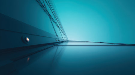 A captivating view of a modern architectural perspective featuring smooth surfaces and futuristic lines, highlighted by a serene blue color palette and a clean design aesthetic.の素材