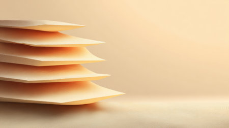 Soft gradient background with layered beige sheets creates a serene, minimalist aesthetic. Perfect for showcasing creativity, design, and modern decor concepts.の素材