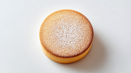 A beautifully baked cake placed on a clean white background, showcasing a light dusting of sugar on its golden surface, perfect for culinary and baking projects.の素材