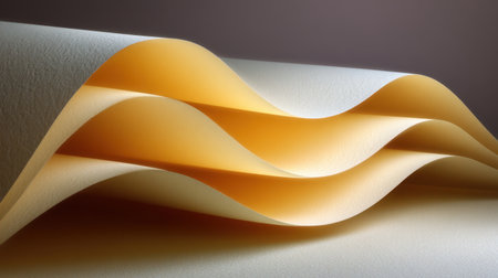 This artistic image showcases flowing layers of textured paper, illuminated with a warm glow. Perfect for creative backgrounds, inspiring designs, or minimalist compositions.の素材