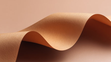 A close-up view of a soft peach paper exhibiting gentle curves and textures, showcasing an elegant interplay of light and shadow in a minimalist style.の素材