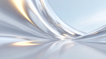 A mesmerizing view of shimmering silver fabric flowing in soft curves, illuminating the serene background, perfect for design inspiration or abstract art themes.の素材