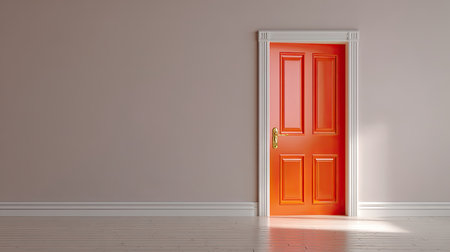 A vibrant red door stands out against a soft neutral wall, offering an engaging focal point for interiors that exude modern design and inviting warmth.の素材