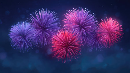 A stunning display of vibrant fireworks lighting up the night sky, capturing the essence of celebration and entertainment, perfect for seasonal festivals and joyful gatherings.の素材
