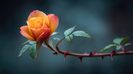 A stunning rose featuring vibrant orange and yellow petals, set against a softly blurred background, showcasing natureの素材