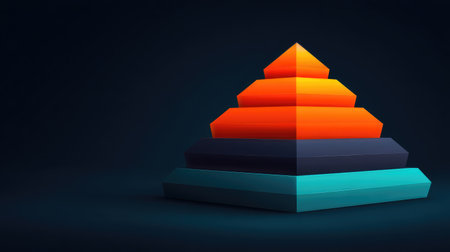 A striking abstract pyramid design showcasing vibrant colors in distinct layers, set against a dark backdrop, perfect for modern artistic and marketing projects.の素材