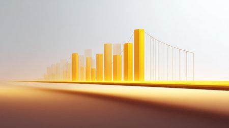 This abstract illustration captures the essence of financial growth with stylized yellow bars, representing data trends and business progress in a minimalistic style.の素材