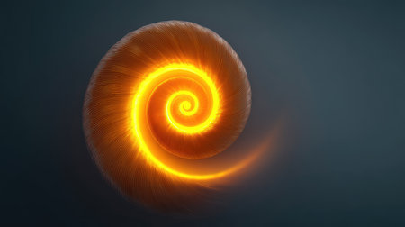 Captivating abstract spiral design with a glowing light effect against a dark background, symbolizing beauty in nature and the elegance of mathematical concepts for creative projects.の素材