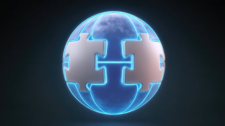 A stunning globe design featuring puzzle pieces, representing global connectivity and collaboration in a futuristic digital landscape. Ideal for themes of innovation and unity.の素材