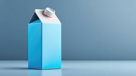 A minimalist blue carton container with a twist cap, ideal for showcasing beverage or food products against a soft light background, perfect for creative designs.の素材