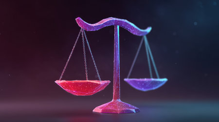 A striking abstract design of a balanced scale, capturing the essence of justice and equality through vibrant colors and modern visual elements for creative projects.の素材