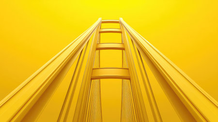 Stunning image of a yellow suspension bridge towering against a vibrant background, showcasing modern design and innovative architecture in a striking perspective.の素材