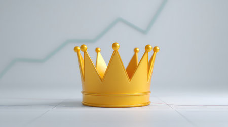 A striking golden crown set against a minimalist background, representing authority and success, accompanied by a subtle rising graph that symbolizes growth and achievement.の素材