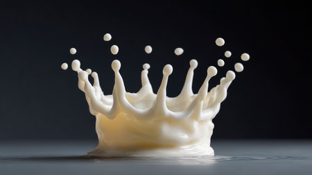Stunning image of milk creating an artistic crown splash, symbolizing freshness and purity, ideal for food photography and culinary projects.の素材