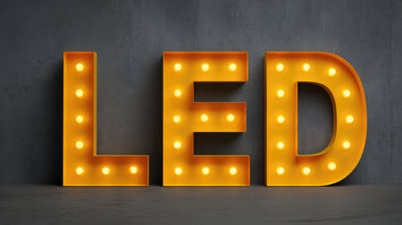 Eye-catching LED letters with bright bulbs create a vibrant and inviting atmosphere for any setting, ideal for event signage, home dの素材