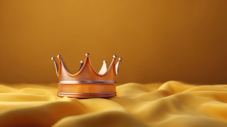 A stunning golden crown rests on a soft yellow velvet fabric, exuding elegance and luxury, ideal for themes of royalty, celebration, and special occasions.の素材