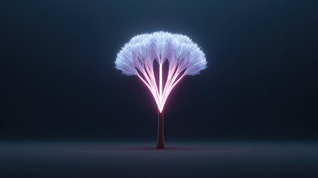 A stunning digital representation of a tree with glowing branches and soft textures, perfect for abstract, modern, and futuristic themes in art or design projects.の素材