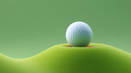 A striking image of a golf ball resting on a lush green hill, emphasizing the contrast between the smooth ball and the textured grass, perfect for sports and nature themes.の素材
