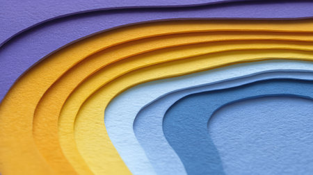 Brightly colored layers of paper create a captivating abstract background featuring smooth gradients, perfect for artistic projects, presentations, and creative designs.の素材