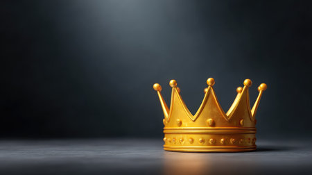 A stunning golden crown set against a dark background, showcasing intricate detailing ideal for themes of royalty, achievement, celebration, and luxury in photography.の素材