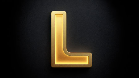 This image features a stunning golden letter L shining against a dark textured backdrop, ideal for creative branding, artwork, or design projects seeking a touch of elegance and modernity.の素材