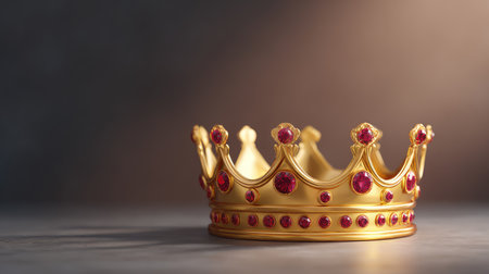 This stunning golden crown adorned with vibrant red gemstones captures the essence of luxury and elegance, perfect for themed projects or royal concepts in art.の素材