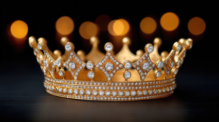 Stunning gold crown with sparkling jewels, perfect for projects related to royalty, fashion, elegance, and celebration, evoking a sense of luxury and beauty.の素材