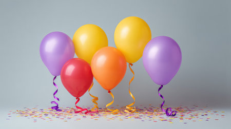 A vibrant arrangement of balloons in various colors creating a joyful atmosphere. Perfect for any celebration, these decorative items add fun and excitement to events.の素材