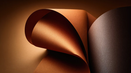 Gorgeous display of textured paper swirls in warm earthy tones, highlighting intricate details, shadows, and gradients perfect for design or artistic projects.の素材