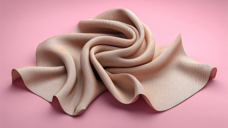 This image captures a beautifully draped fabric on a pink background, showcasing its unique texture and subtle patterns, perfect for design inspiration and textile presentation.の素材