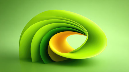 This stunning abstract paper sculpture features smooth green and yellow curves, creating a dynamic visual effect. Perfect for modern art and design themes.の素材