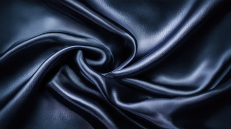 Discover a stunning deep blue satin fabric texture featuring soft waves and a subtle shine. Ideal for backgrounds in fashion, design, and textile projects.の素材