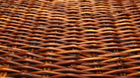 Close-up view of woven basketry reveals rich textures and intricate patterns, perfect for showcasing craftsmanship in home decor and various art projects.の素材