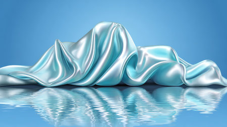 A visually captivating image of soft blue satin fabric elegantly draped over a water surface, creating a tranquil reflection and enhancing the serene ambiance for artistic interpretations.の素材