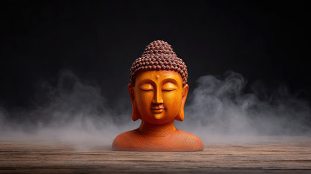 This captivating Buddha statue, enveloped in mystical smoke, embodies peace and tranquility, making it perfect for mindfulness and meditation themes in various decor settings.の素材