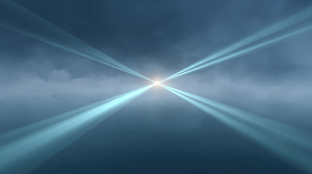 A stunning depiction of light rays breaking through dark clouds above ocean waves, evoking feelings of hope and serenity in a tranquil and dreamlike atmosphere.の素材